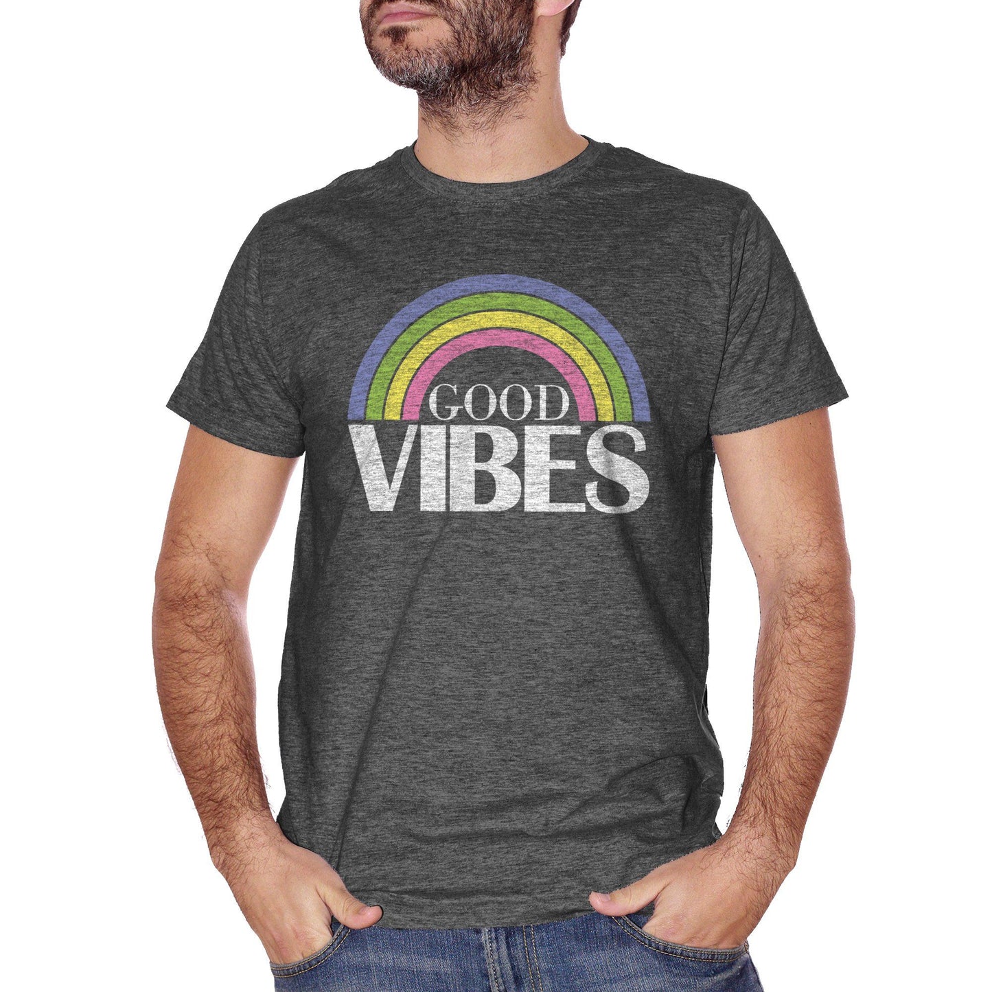 Dark Slate Gray T-Shirt Good Vibes Rainbow Unicorn - SOCIAL CucShop