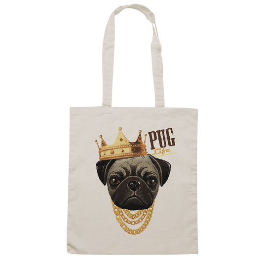 Light Gray Borsa Pug Life Carlino Cane Dog Pet Animali Gold Crown - Sand - SOCIAL CucShop