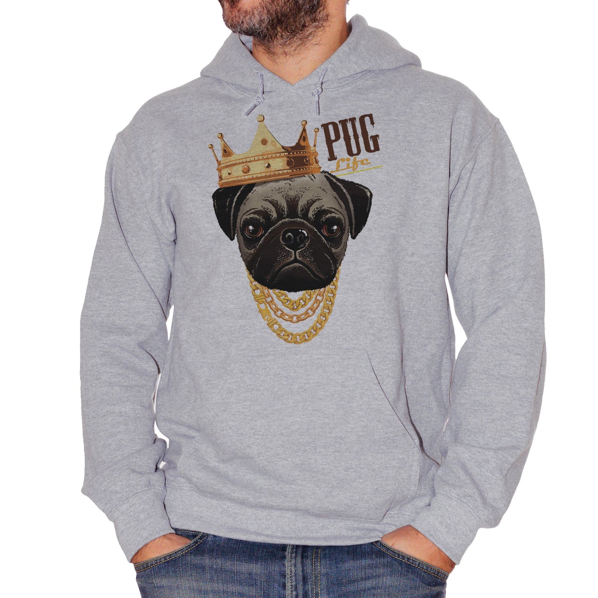 Dark Gray Felpa Pug Life Carlino Cane Dog Pet Animali Gold Crown - SOCIAL CucShop
