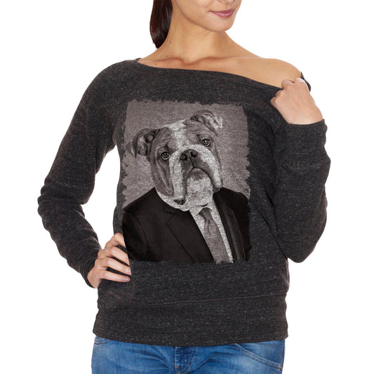 Dark Slate Gray FELPA FASHION DONNA bulldog-cane-pet-funny-business-elegant-photo-antico-ritratto CucShop