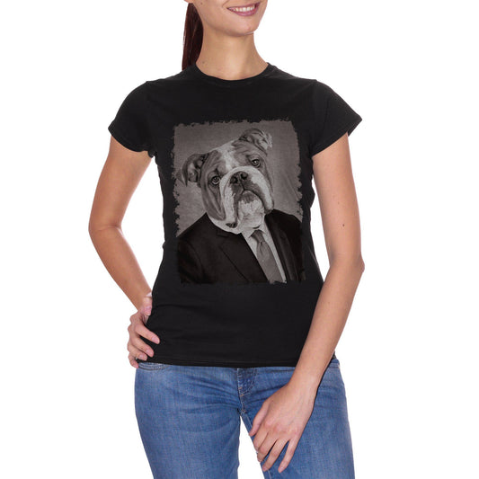 Black T-Shirt Bulldog Cane Pet Funny Business Elegant Photo Antico Ritratto - SOCIAL CucShop