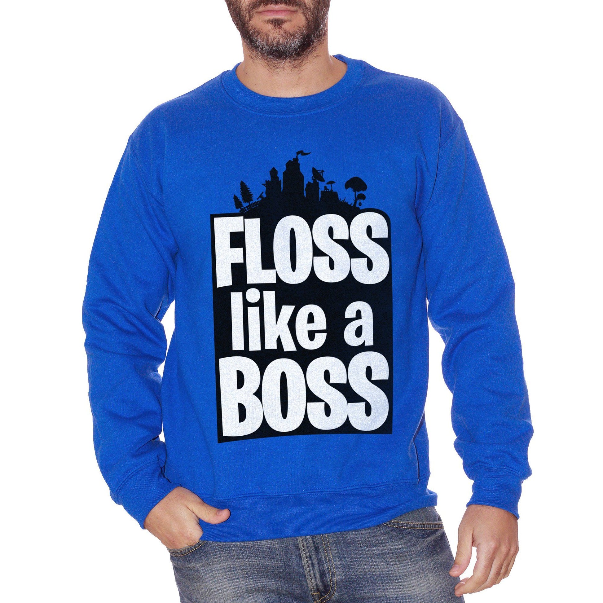 Royal Blue Felpa Girocollo Floss Like A Boss Flossin Dance - SOCIAL CucShop