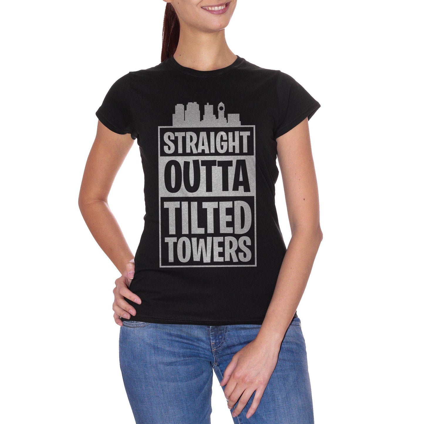 Black T-Shirt Straight Outta Tilted Towers - SOCIAL CucShop