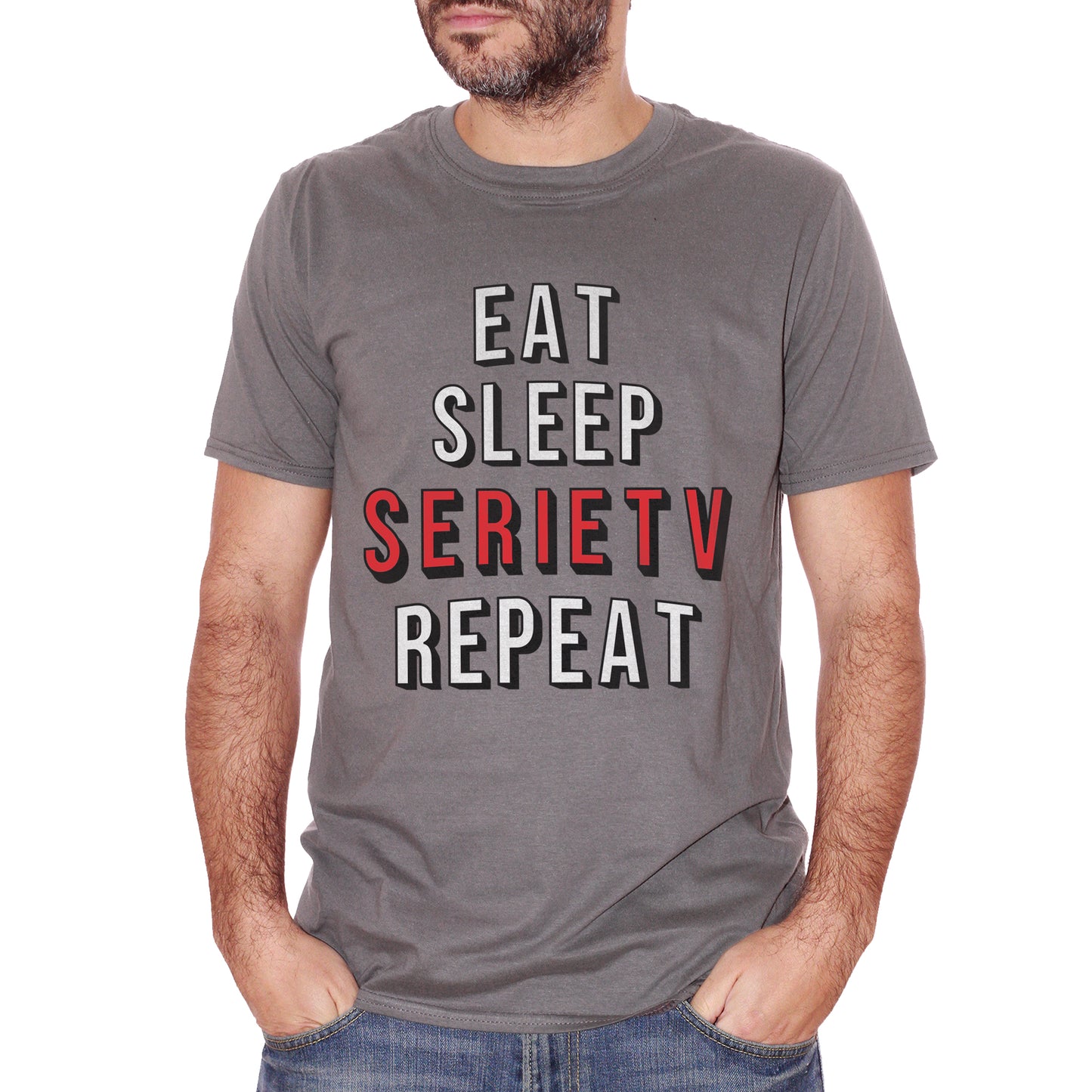 Dim Gray T-Shirt Eat Sleep Repeat Serie Tv Telefilm Hobby - FILM CucShop