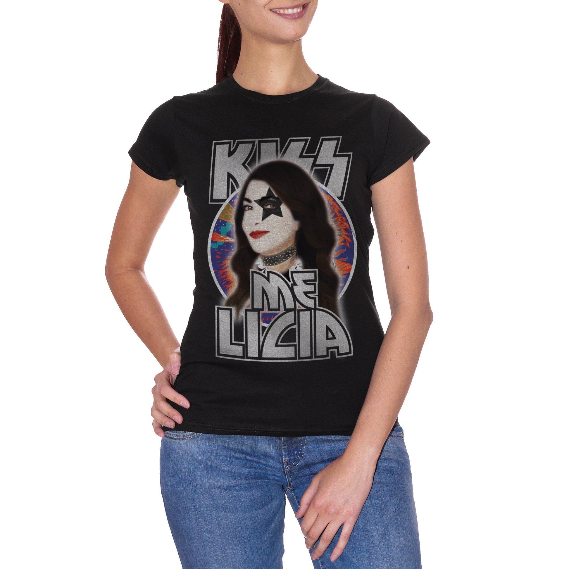 Black T-Shirt Cristina Davena Kiss Me Licia Rock And Roll Star - FAMOSI CucShop