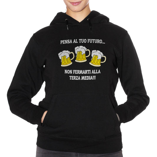 Black Felpa Cappuccio Terza Media Birra Frasi Divertenti Bevute - Funny Choose ur Color CucShop