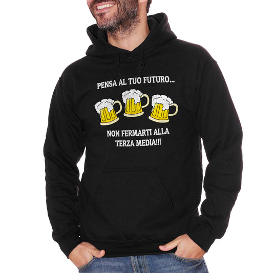 Black Felpa Cappuccio Terza Media Birra Frasi Divertenti Bevute - Funny Choose ur Color CucShop