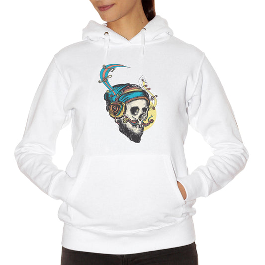 White Smoke Felpa Cappuccio Skull Music - Funny Choose ur Color CucShop