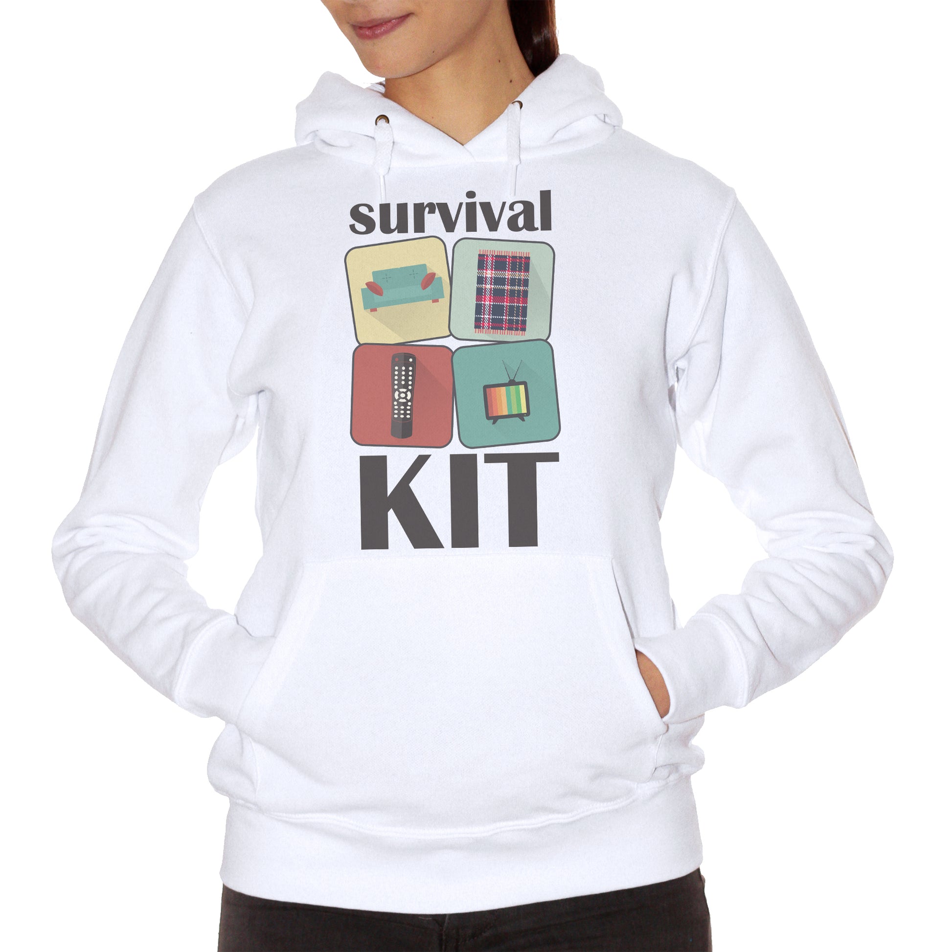Dark Sea Green Felpa Cappuccio Survival Kit - Frasi Divertenti Sopravvivenza - Funny Choose ur color CucShop