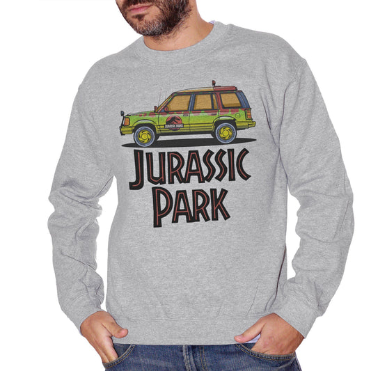 Gray Felpa Girocollo Jurassik Park Jeep - Film Cult Anni 80 - Movie Choose ur Color CucShop