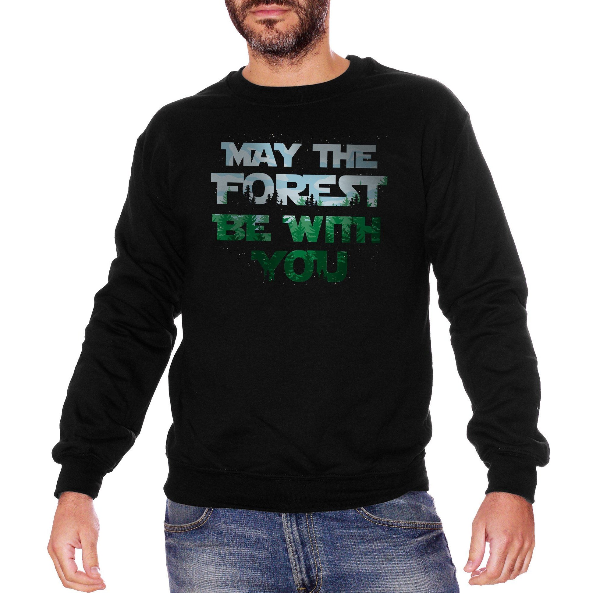 Black Felpa Girocollo Forest Nature Jedi - Frase Divertente Star Wars Force - Funny Choose ur Color CucShop