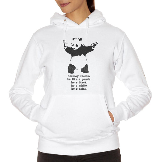 White Smoke Felpa Destroy Racism Like A Panda - POLITICA Choose ur color CucShop