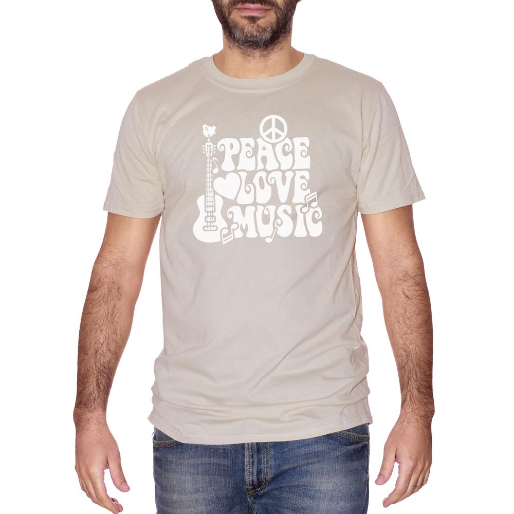Gray T-Shirt Peace Love & Music Woodstock - MUSIC Choose ur color CucShop