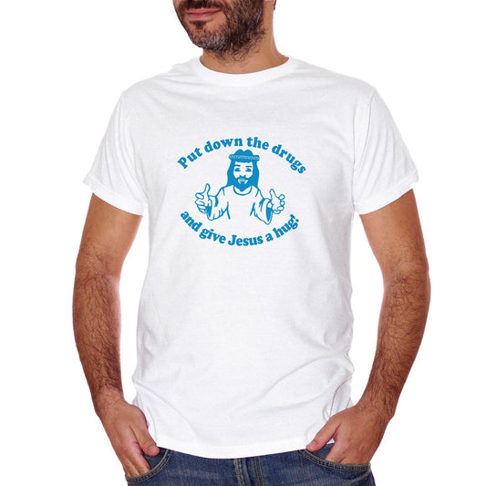 White Smoke T-Shirt Put Down The Drugs And Give Jesus A Hug - DIVERTENTE Choose ur color CucShop