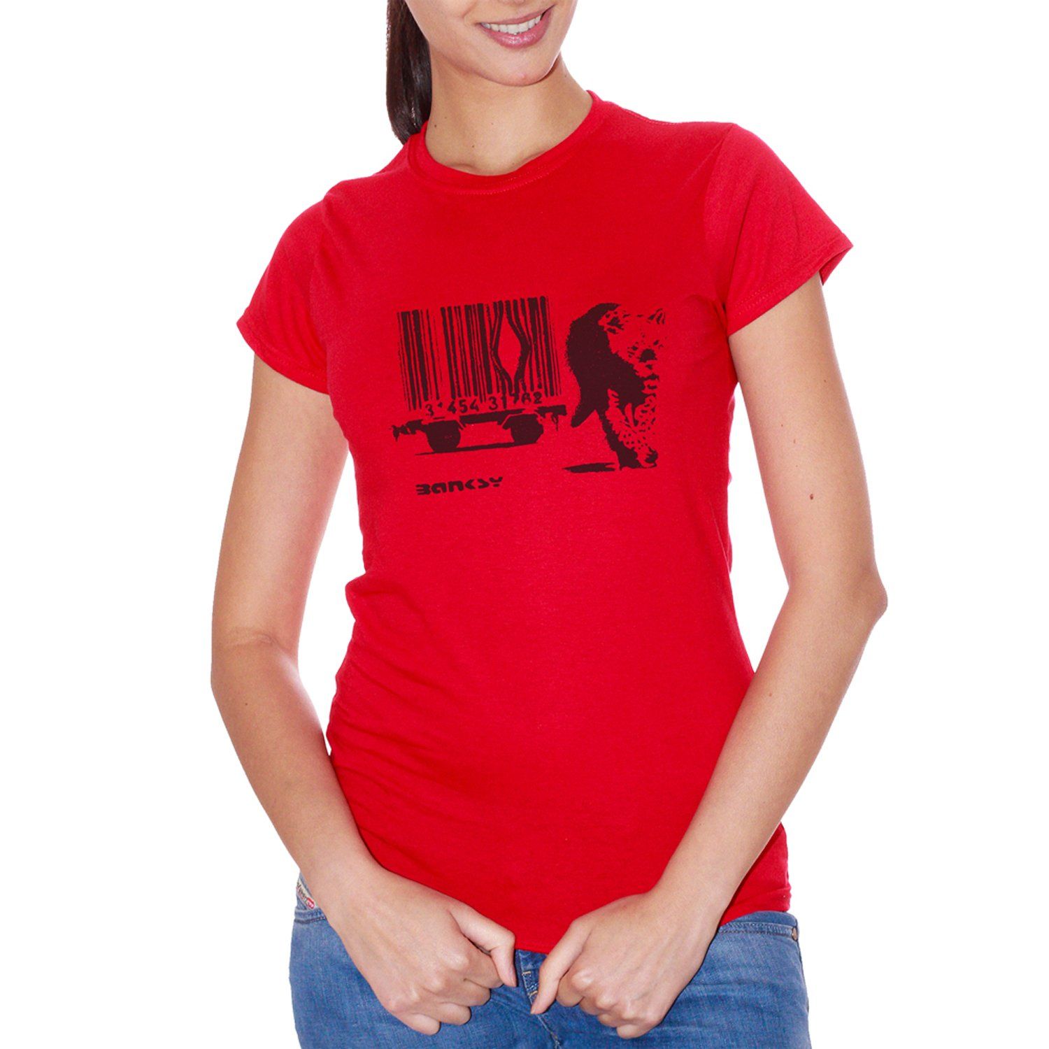 Red T-Shirt Banksy Tiger Barcode - POLITICA Choose ur color CucShop