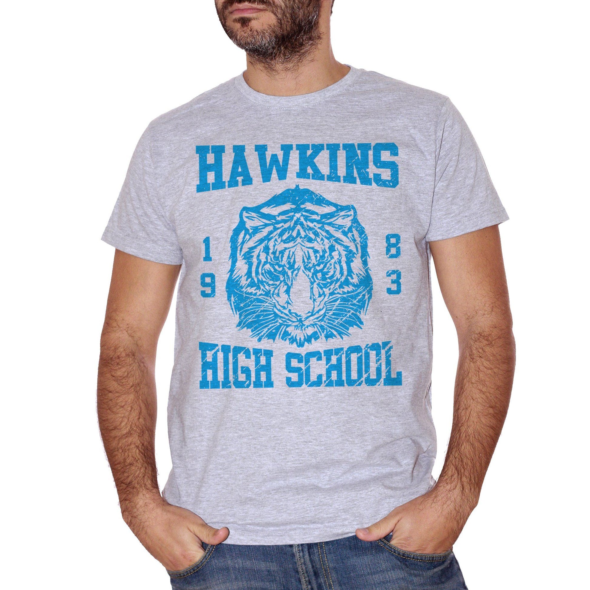 Light Steel Blue T-Shirt Hawkins High Shool Stranger Things - FILM Choose ur color CucShop