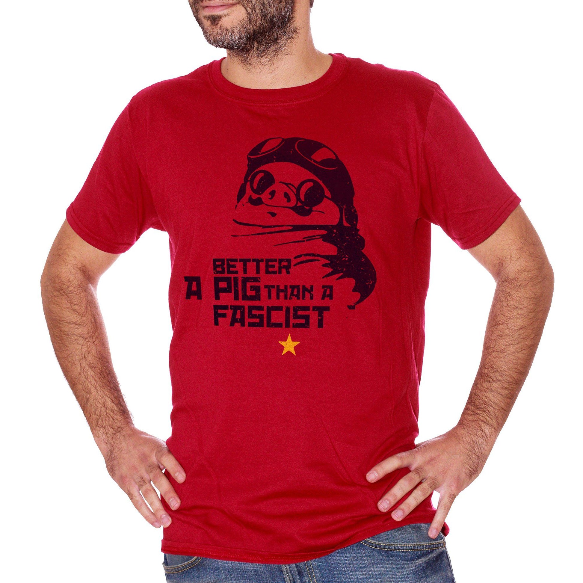 Firebrick T-Shirt Porco Rosso Miyazaki Antifa - CARTOON Choose ur color CucShop