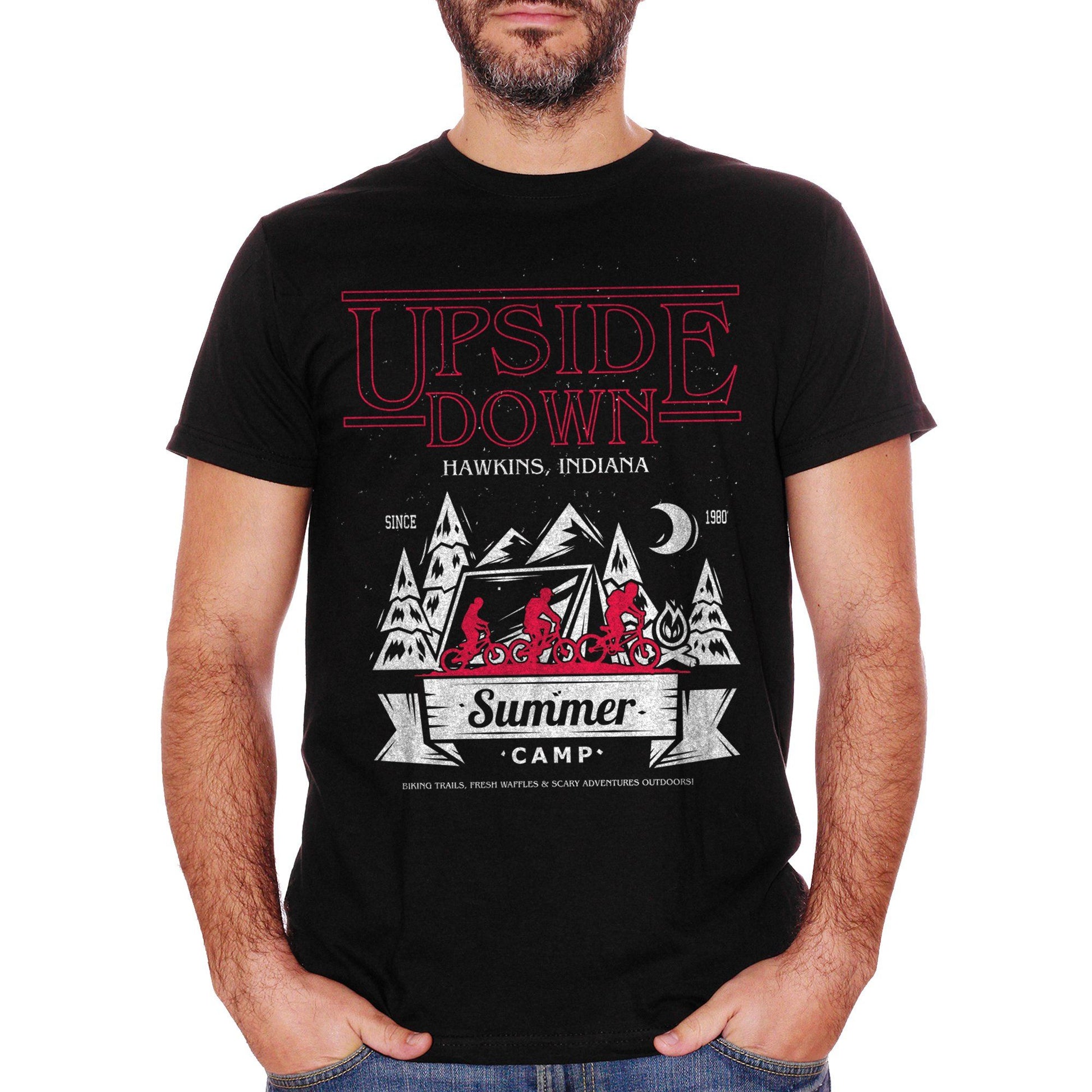 White T-Shirt Stranger Things Campeggio Hawkins - FILM Choose ur color CucShop