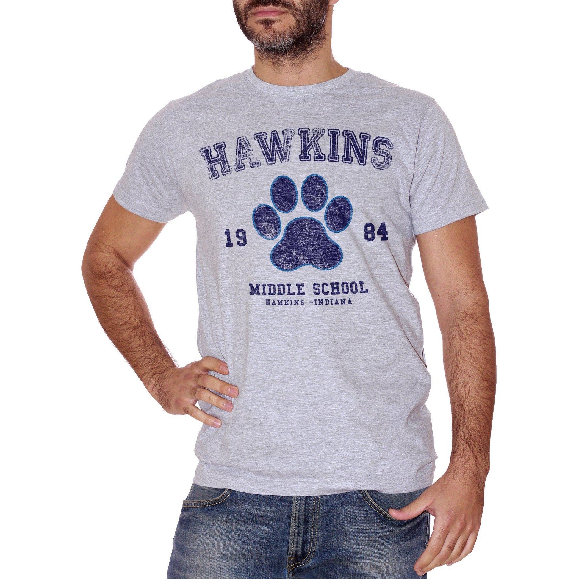 Gray T-Shirt Hawkins Middle School 184- Stranger Things - FILM Choose ur color CucShop