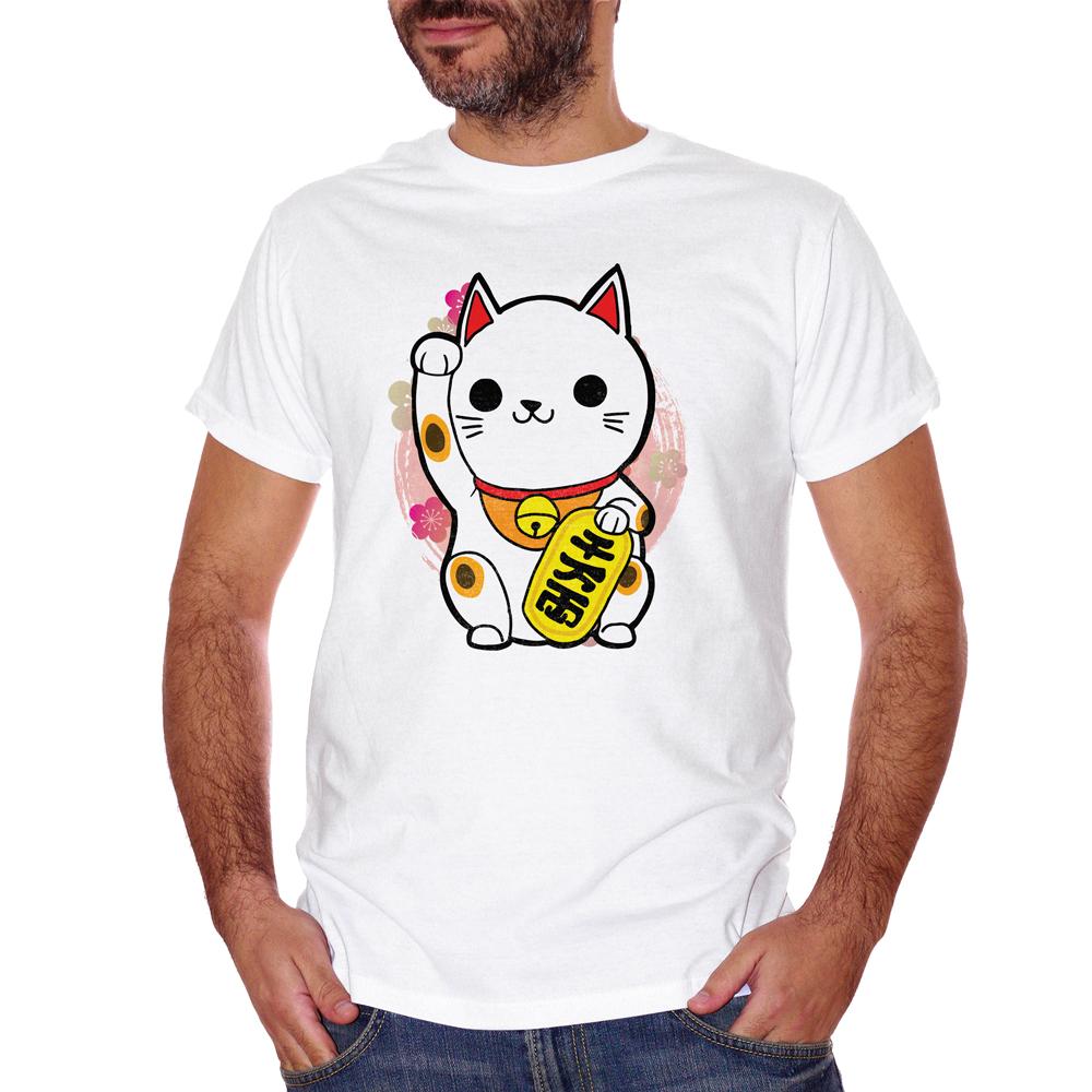 White Smoke T-Shirt Maneki Neko Gatto Giappone - POLITICA Choose ur color CucShop