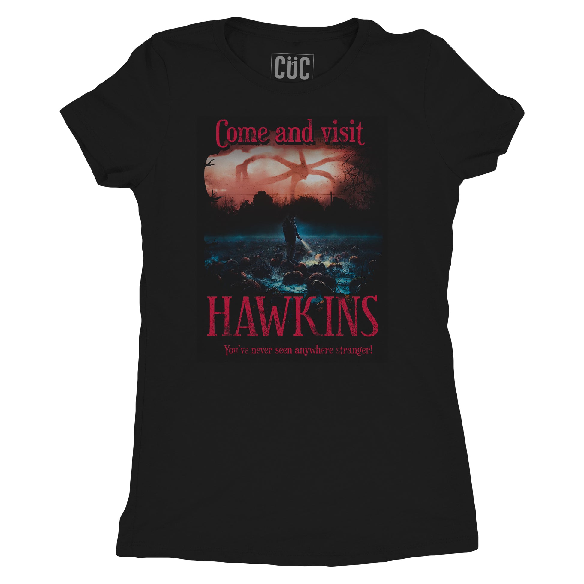 Black T-Shirt Come and Visit Hawkins - Stranger Things - FILM Choose ur color CucShop