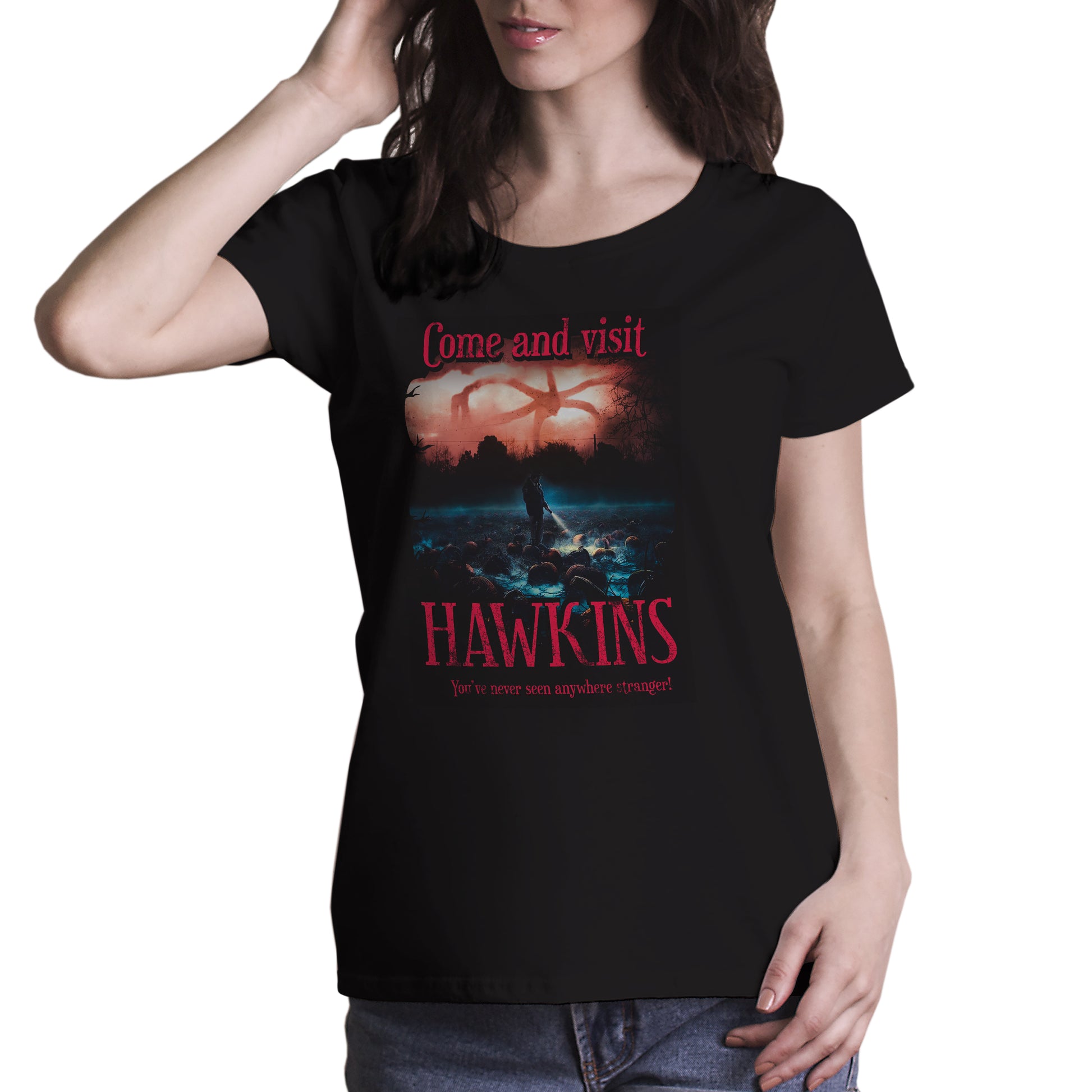 Black T-Shirt Come and Visit Hawkins - Stranger Things - FILM Choose ur color CucShop