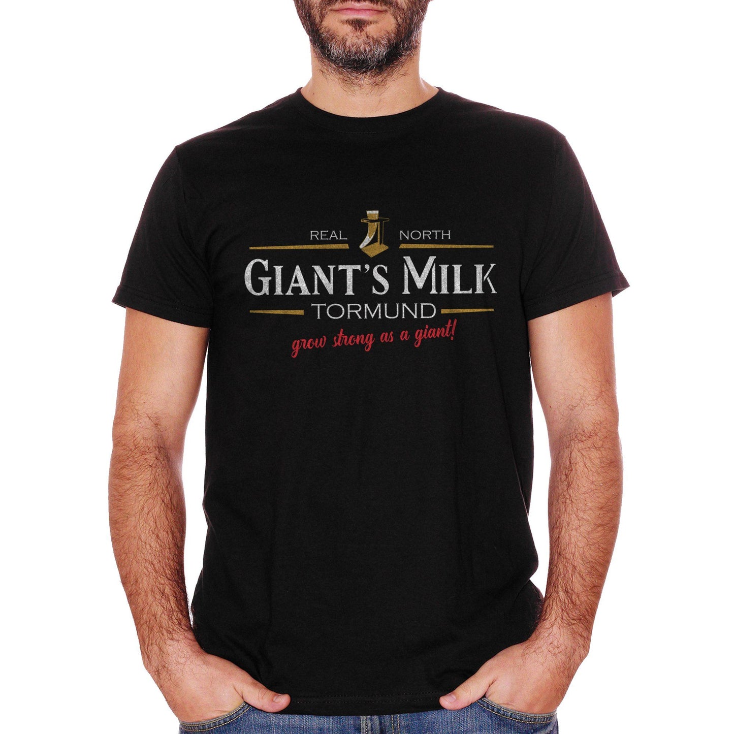 White T-Shirt Giant'S Milk | Ispirata Al Trono Di Spade | Cresci Forte Come Un Gigante | Il Segreto Di Tormund - FILM CucShop