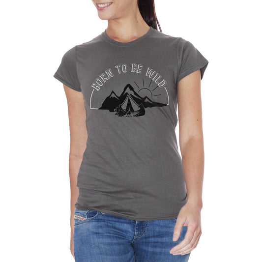 Dim Gray T-Shirt Born To Be Wild Nature Camp Camping - DIVERTENTE CucShop