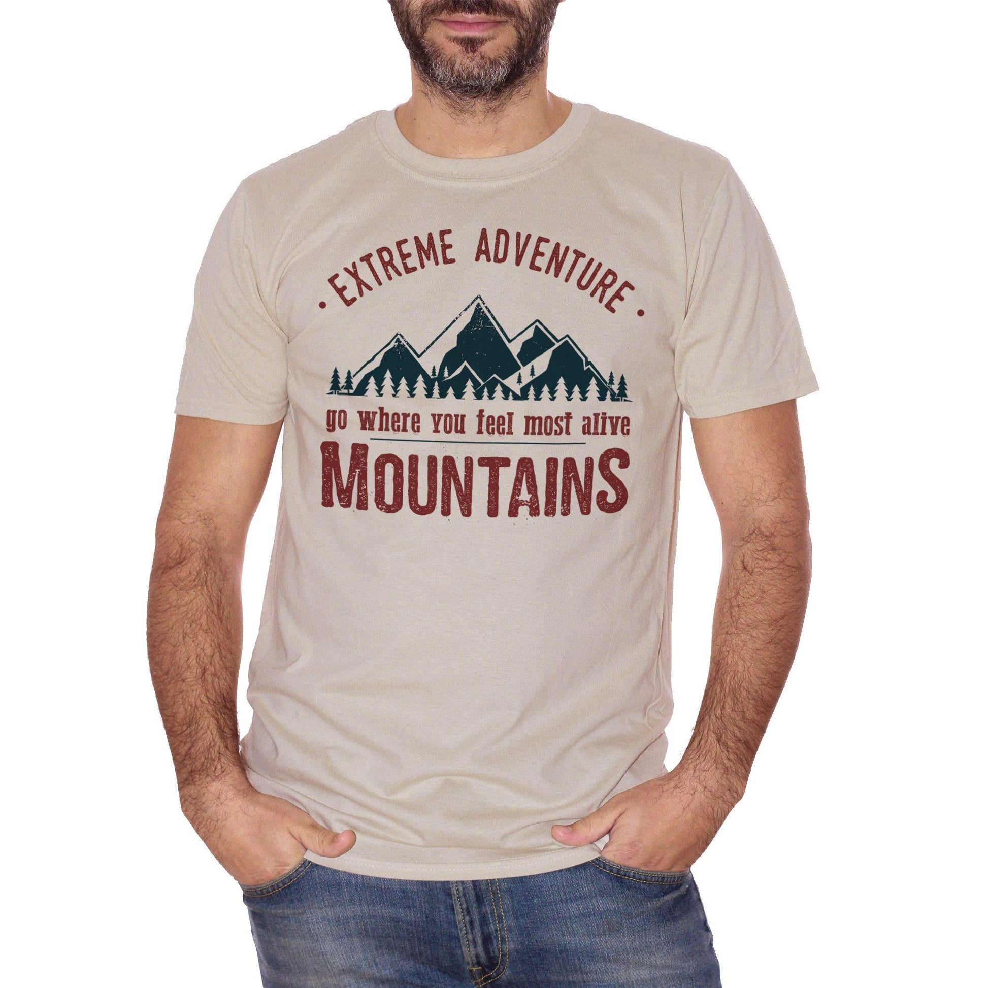 Gray T-Shirt Extreme Adventure Go Where You Feel Most Alive Mountains Camp Camping Nature Freedom | Vai Dove Ti Senti Più Vivo La Montagna - DIVERTENTE CucShop