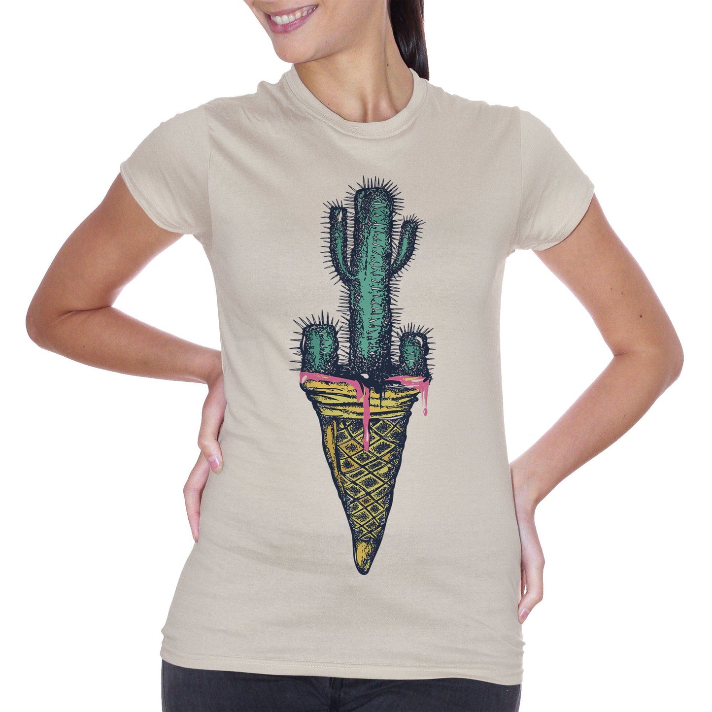 Gray T-Shirt T Shirt Cono Gelato Cactus | Icecream Cactus | Grafica Divertente | Funny Art | Summer Cool Shirt | Choose Ur Color - DIVERTENTE CucShop