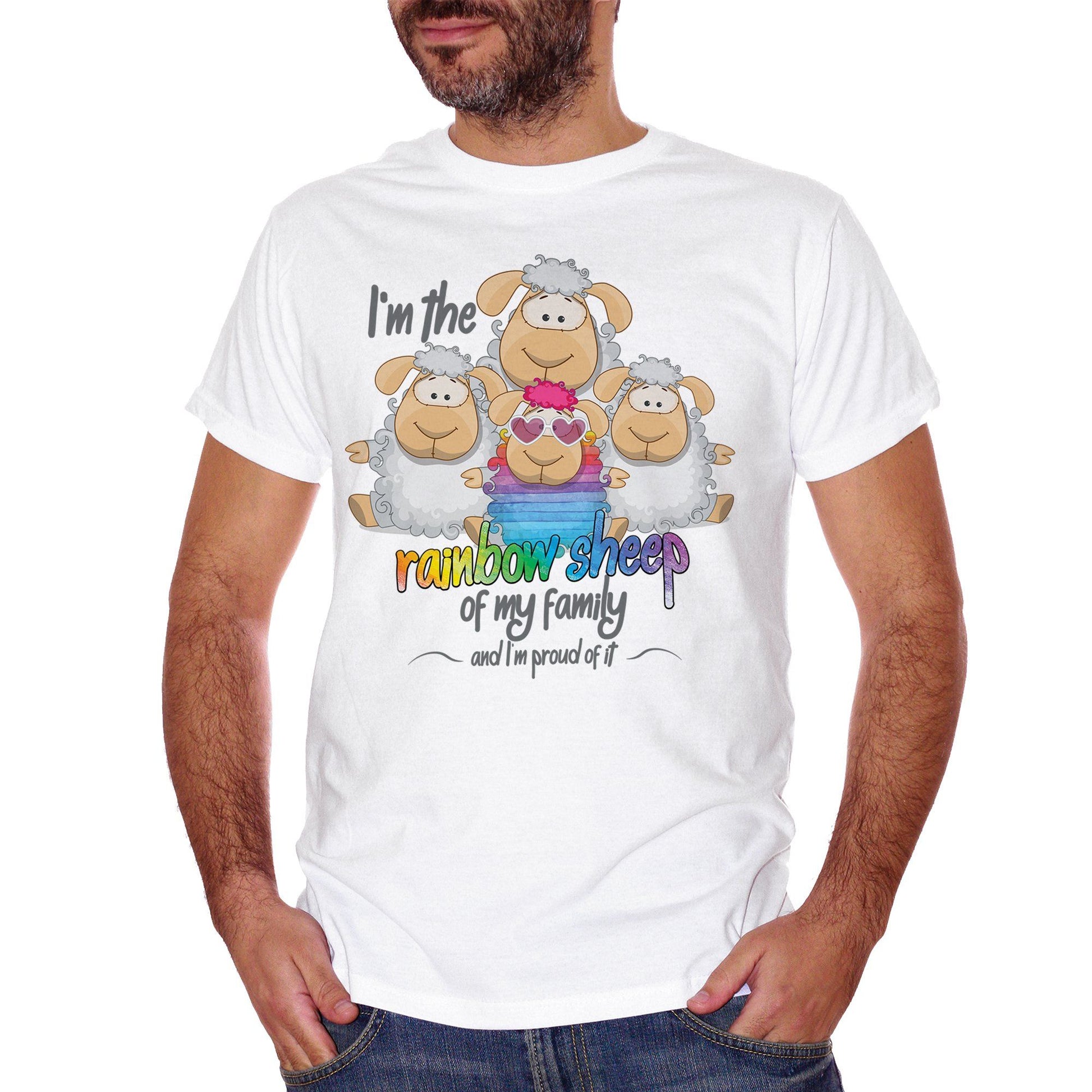 Tan T-Shirt Rainbow Sheep | Pecora Arcobaleno | I'M The Rainbow Sheep Of My Family And I'M Proud Of It | Sono La Pecora Arcobaleno Della Mia Famiglia E Ne Vado Fiero | Choose Ur Color - DIVERTENTE CucShop