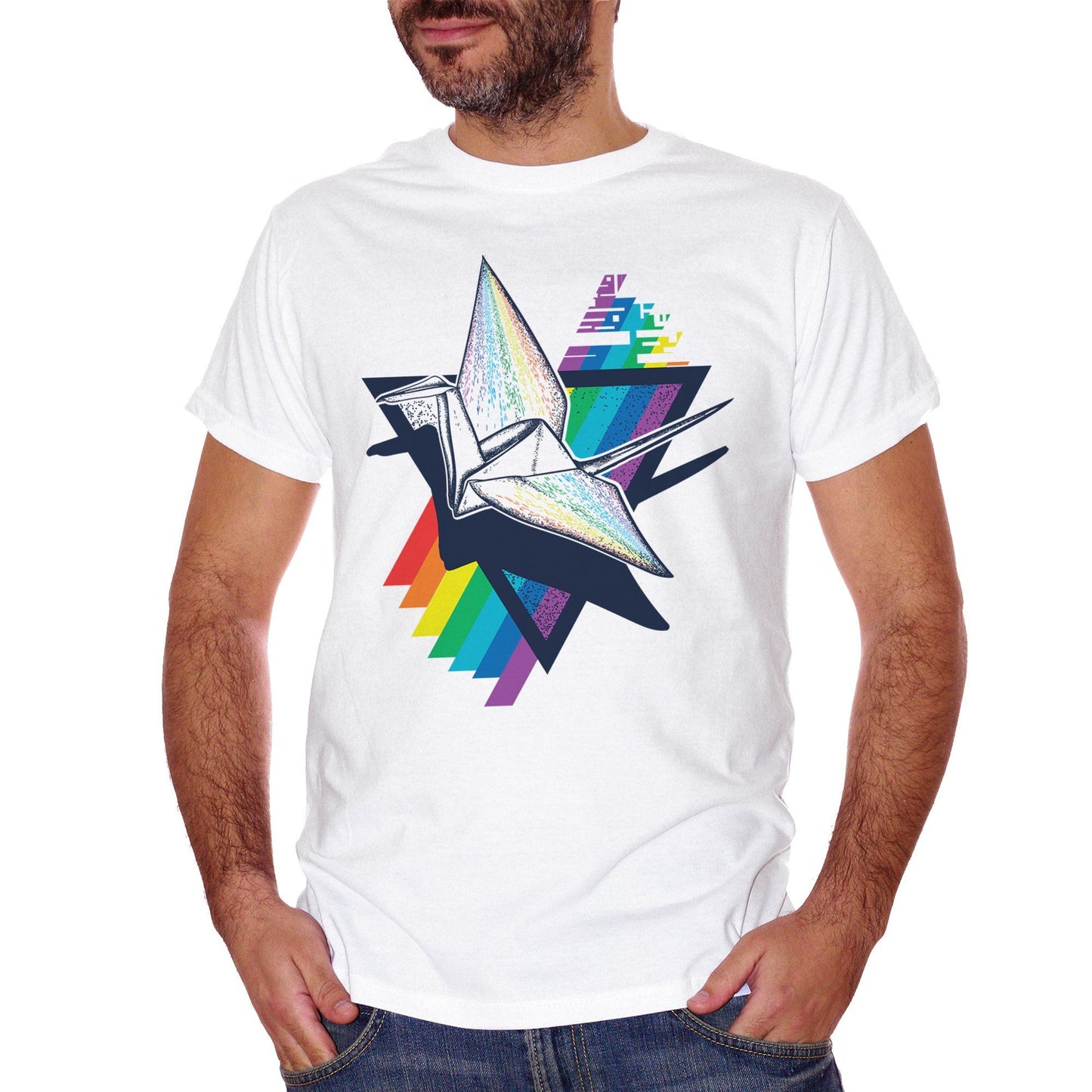 Lavender T-Shirt Bird Origami Rainbow | Uccello Di Carta Arcobaleno | Triangolo Infinito | Divertente E Particolare - SOCIAL CucShop