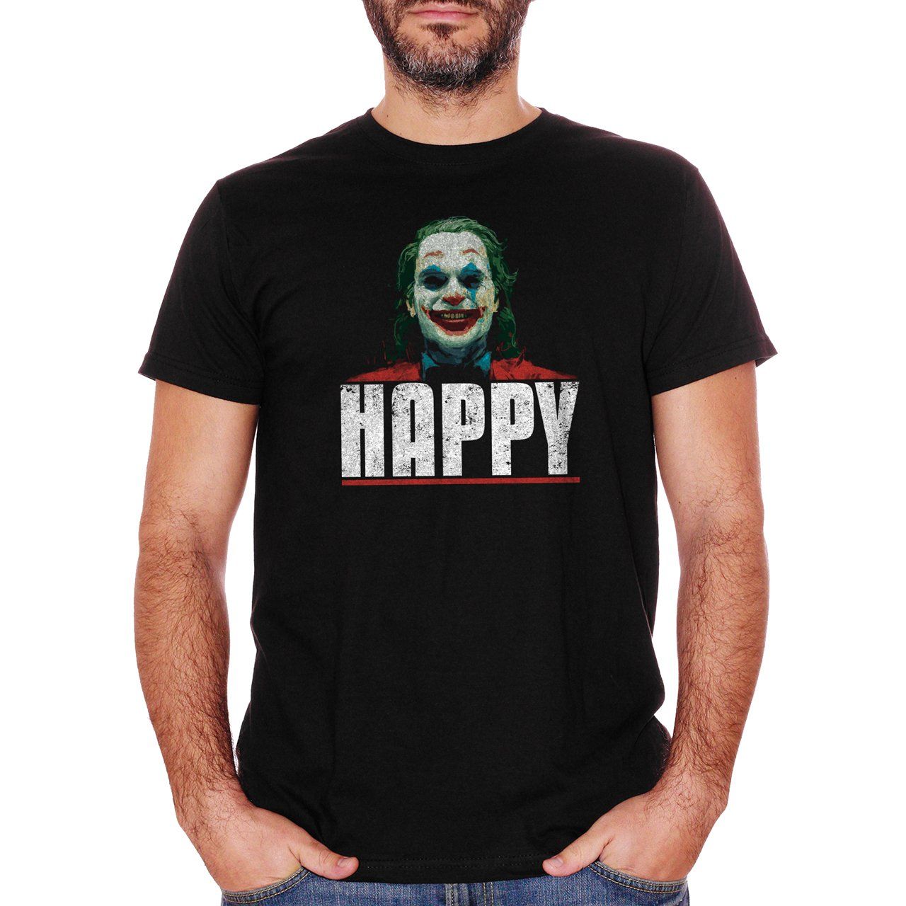 White T-Shirt Joker Happy - Maglietta sul film con Joaquin Phoenix CucShop