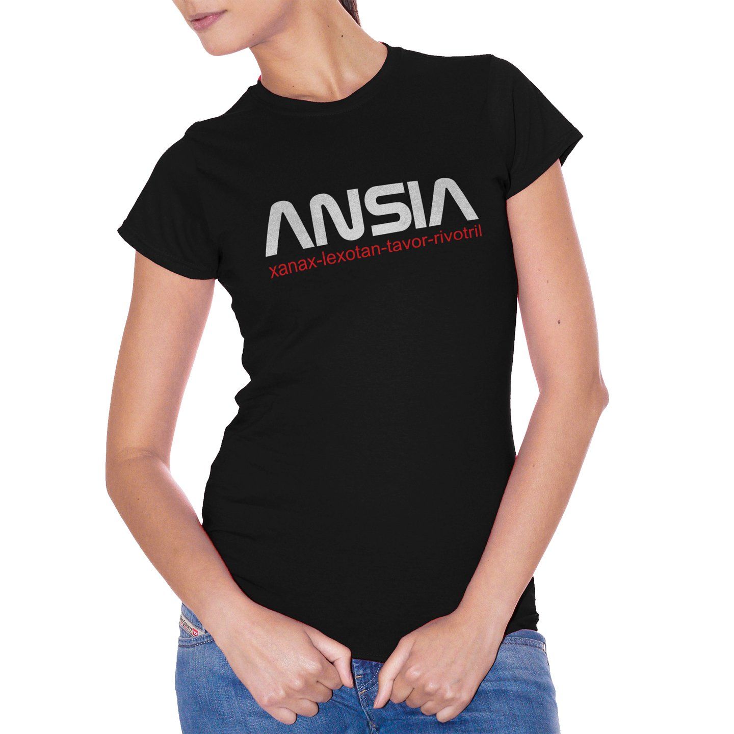 White T-Shirt Ansia Nasa - Xanax Lexotan Rivotril - Grafica divertente - Choose Ur Color CucShop
