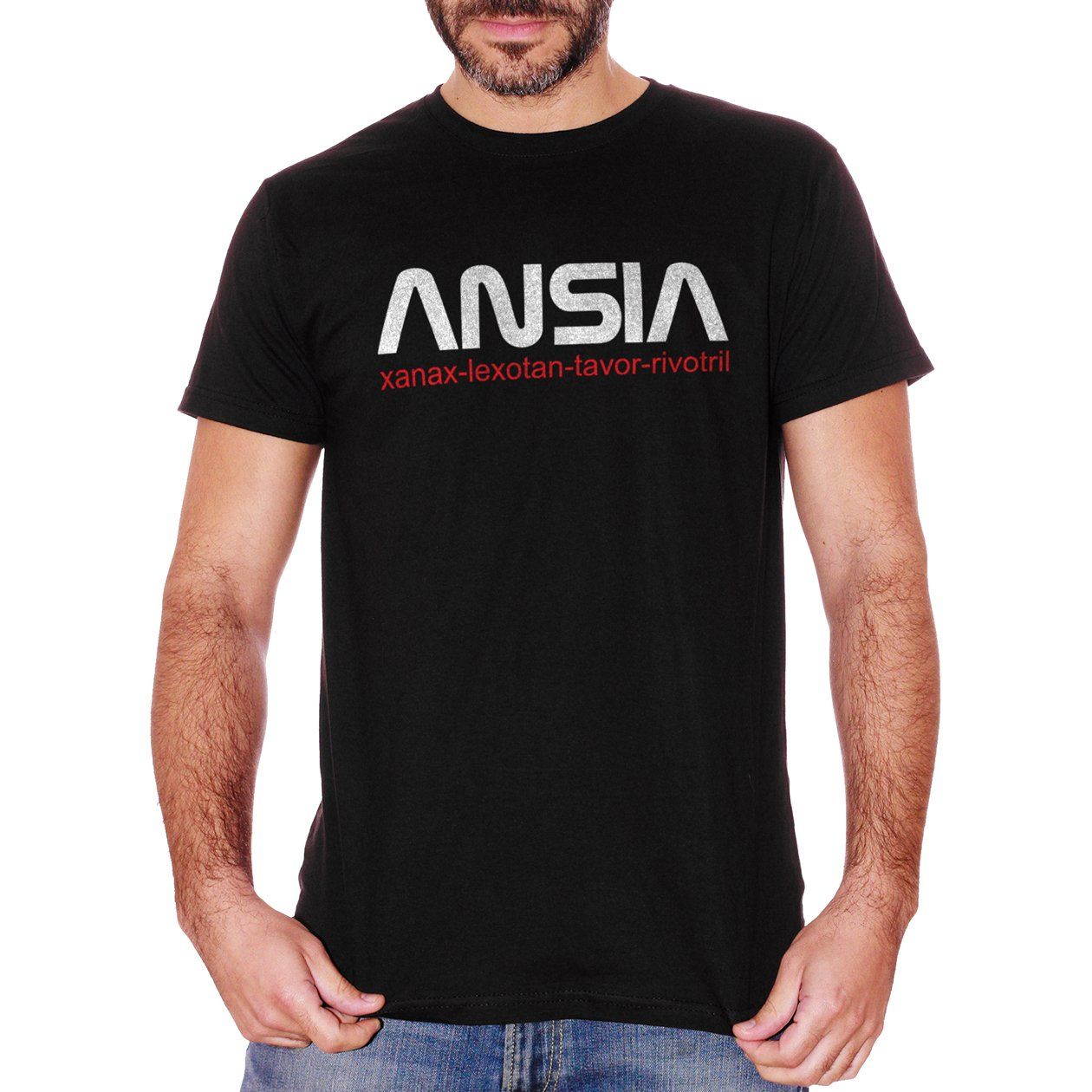 White T-Shirt Ansia Nasa - Xanax Lexotan Rivotril - Grafica divertente - Choose Ur Color CucShop