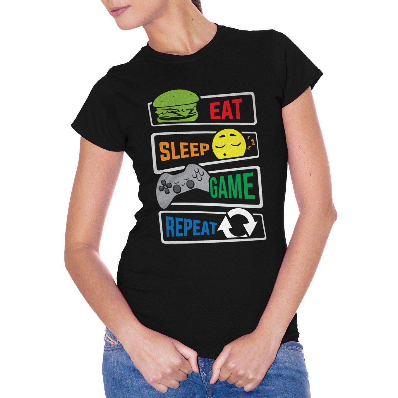 White T-Shirt Gaming - Eat Sleep Game Repeat - Regalo per Nerd e Giocatori di Videogame - Choose Ur Color Cuc shop