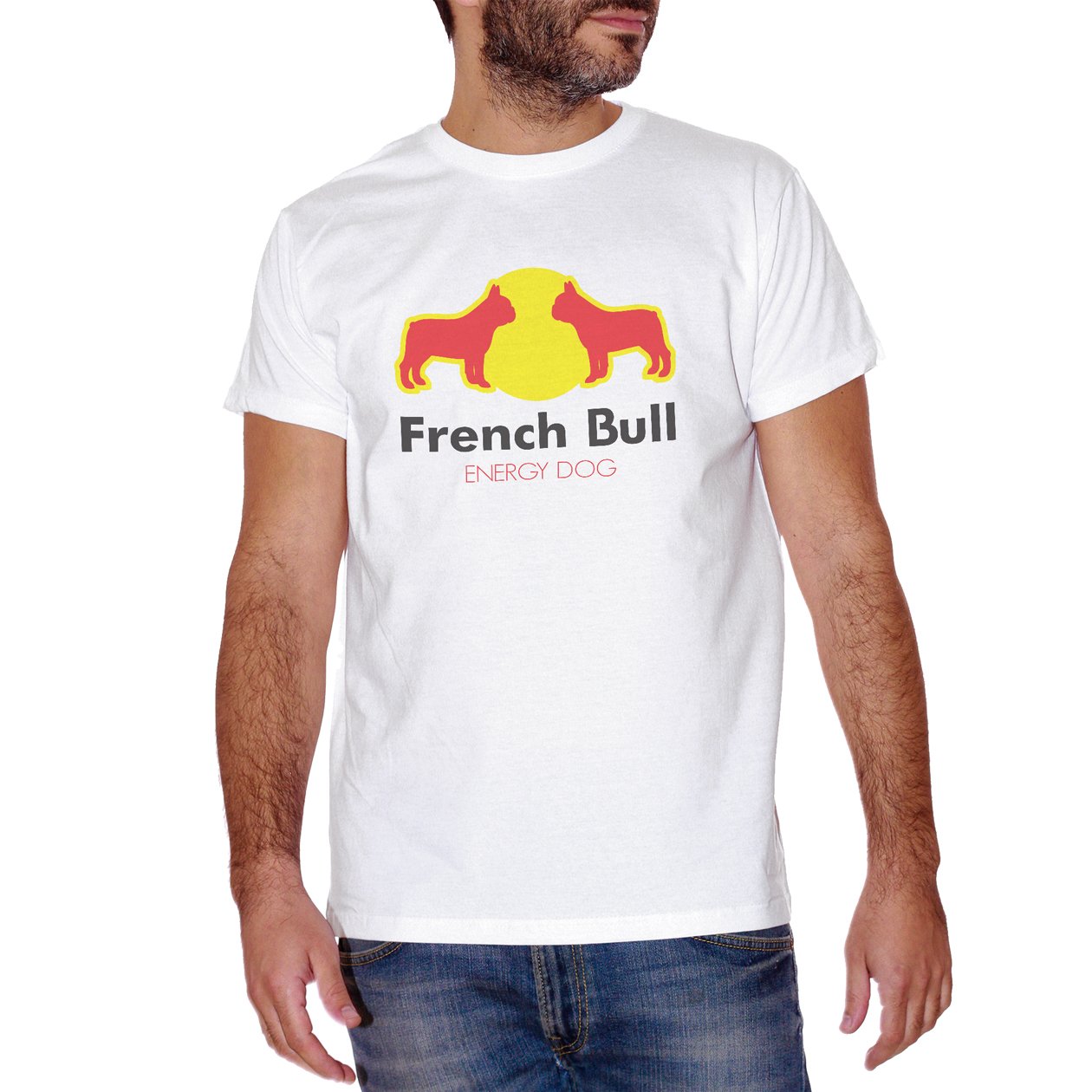 Gold T-Shirt Frenchbull - Bull Dog Francese Energy Drink Red Bull - Parodia della Famosa bibita con Il Cane - Choose ur Color Cuc shop