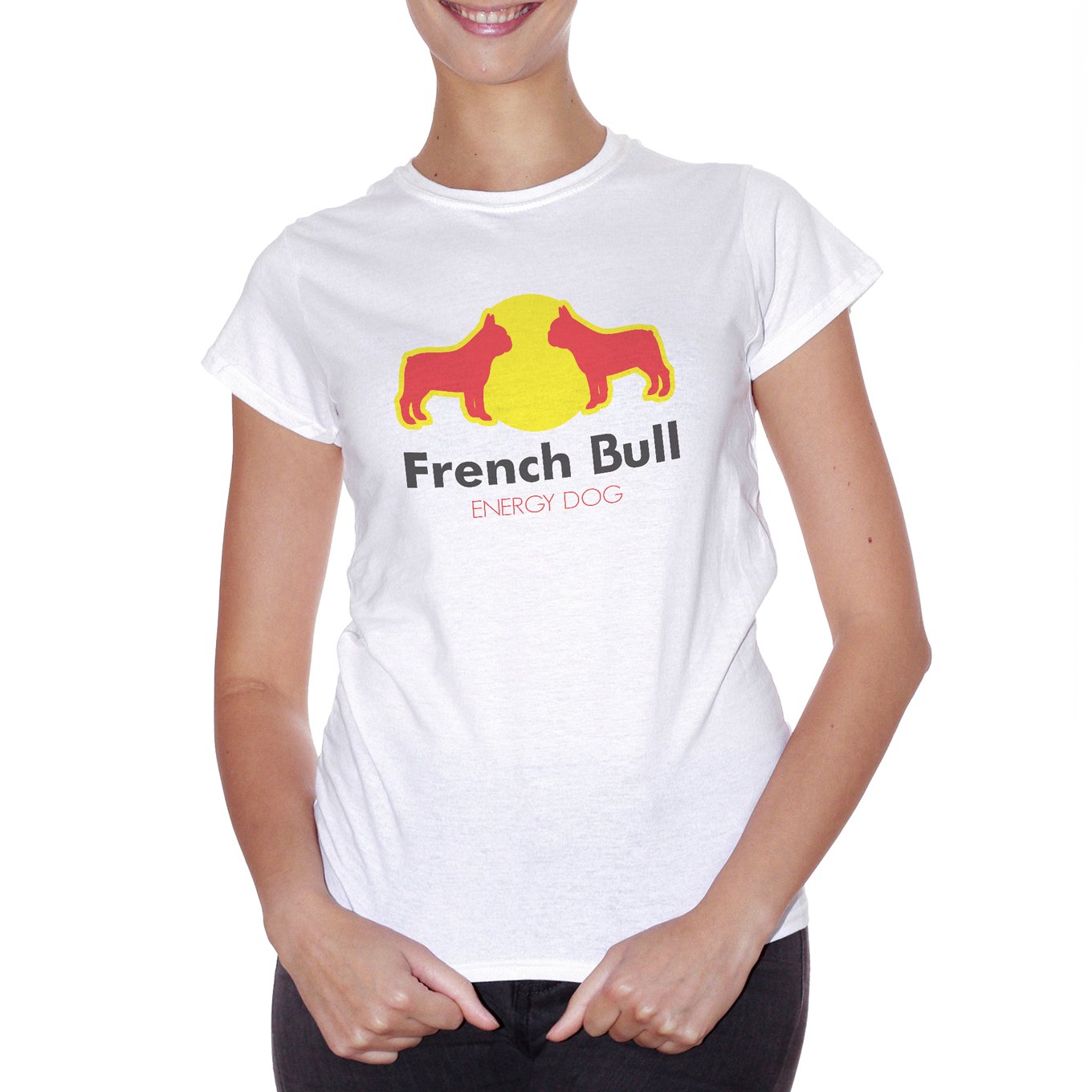 Tomato T-Shirt Frenchbull - Bull Dog Francese Energy Drink Red Bull - Parodia della Famosa bibita con Il Cane - Choose ur Color Cuc shop