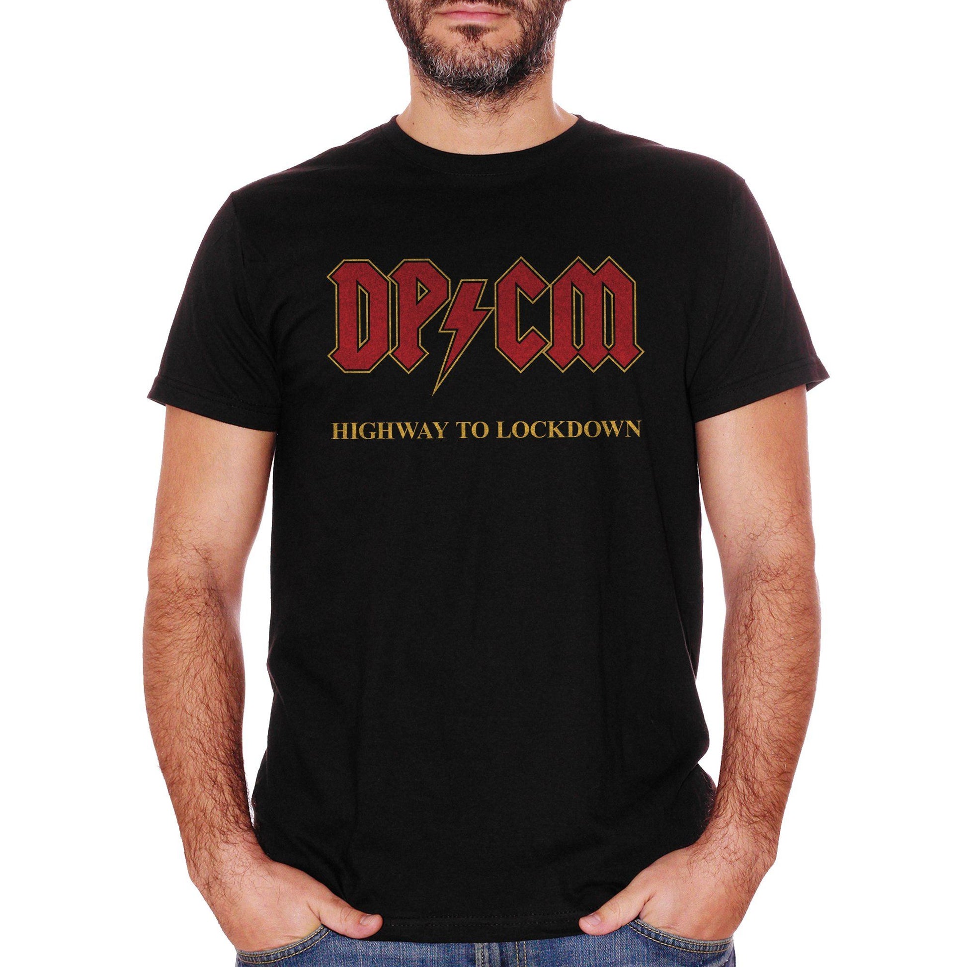 Black T-Shirt DPCM Decreto Premier Parodia Gruppo Musicale ACDC Rock Highway To Lockdown - Social Choose ur color CucShop