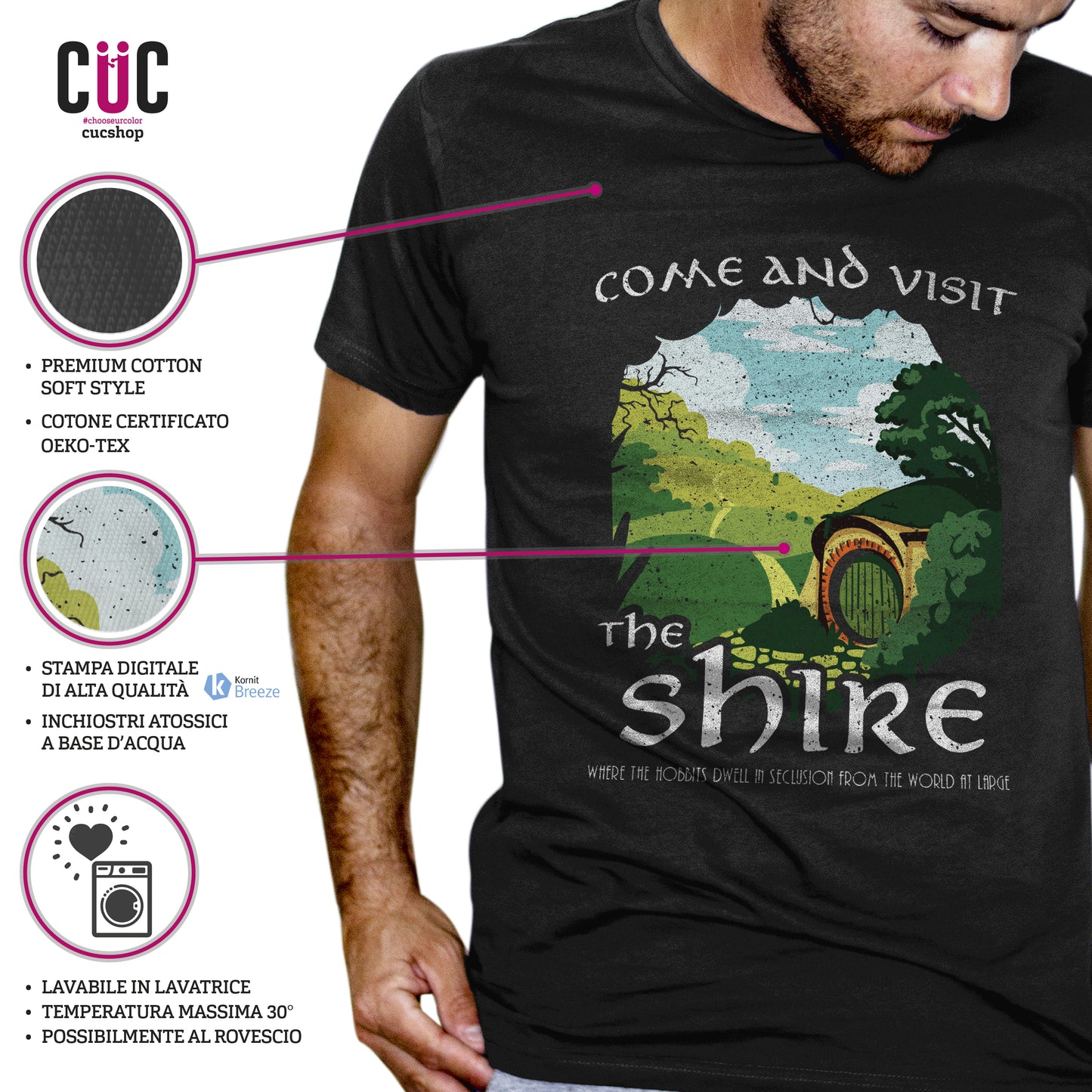 Black T-Shirt Come and visit The Shire - il signore degli anelli - FILM Choose ur color CucShop