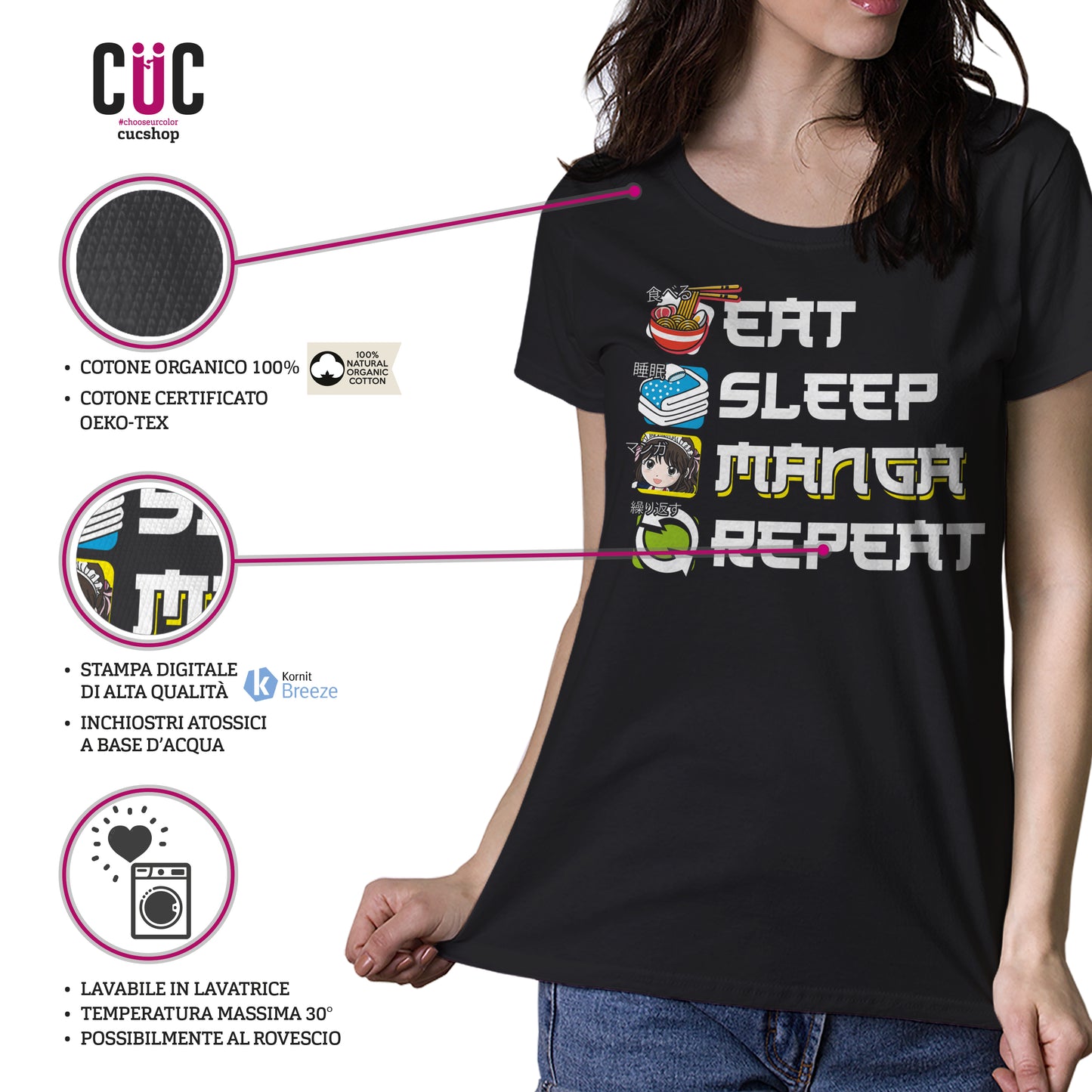 T-Shirt Eat Sleep Manga Repeat - Giapponese #chooseurcolor - CUC chooseurcolor