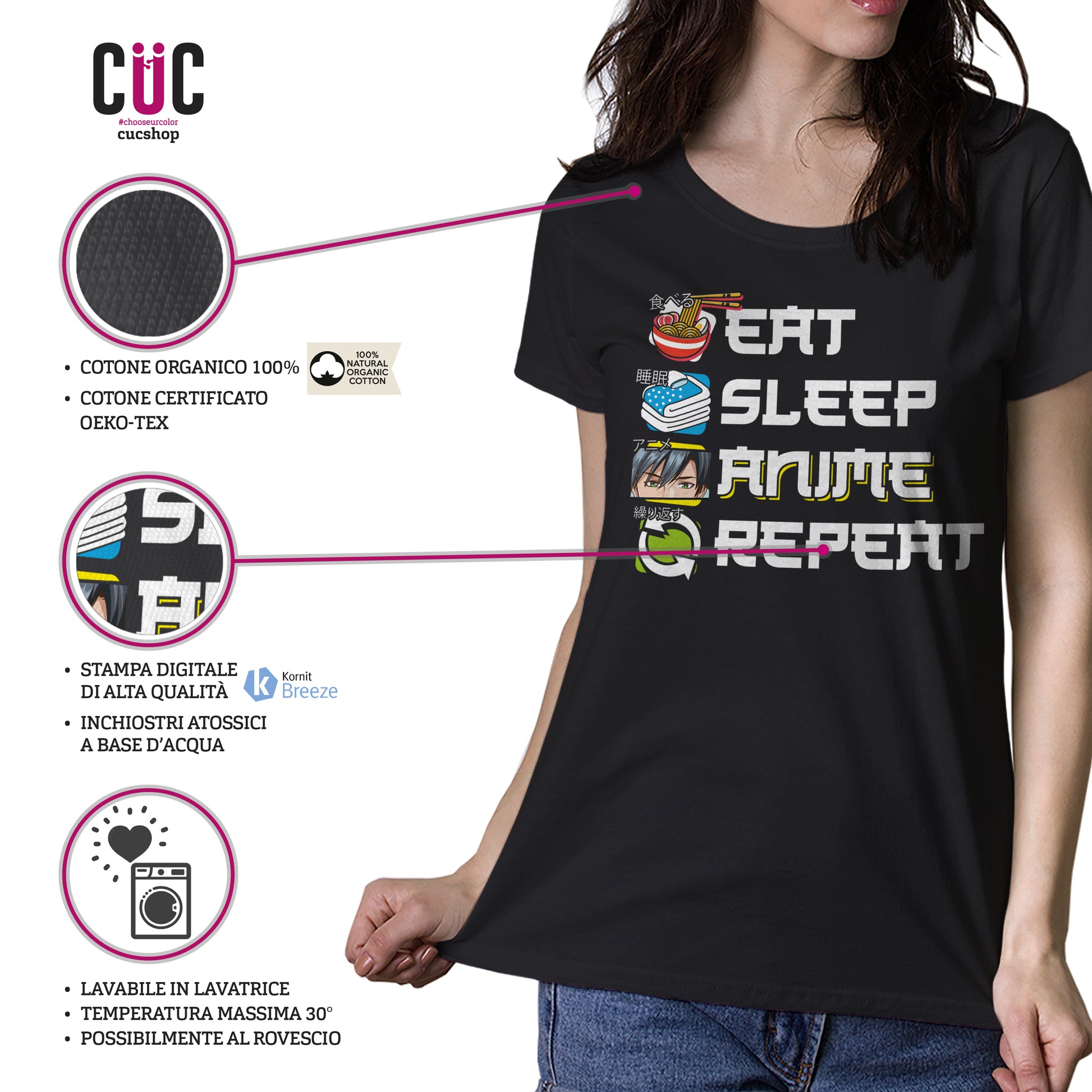 T-Shirt Eat Sleep Anime Repeat - Giapponese #chooseurcolor - CUC chooseurcolor