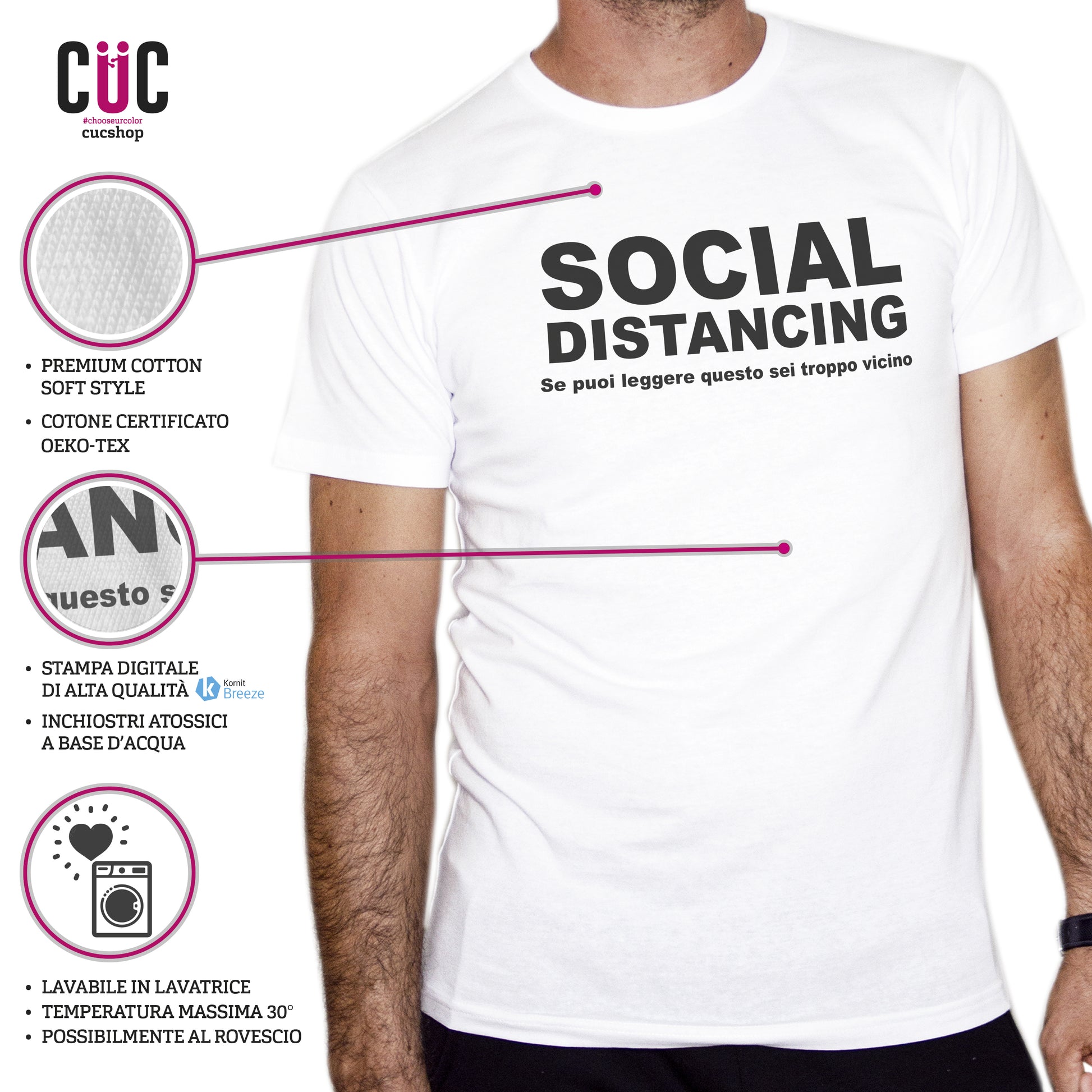 White Smoke T-Shirt Social Distancing - se leggi questo sei troppo vicino - divertente - #ChooseurColor CucShop